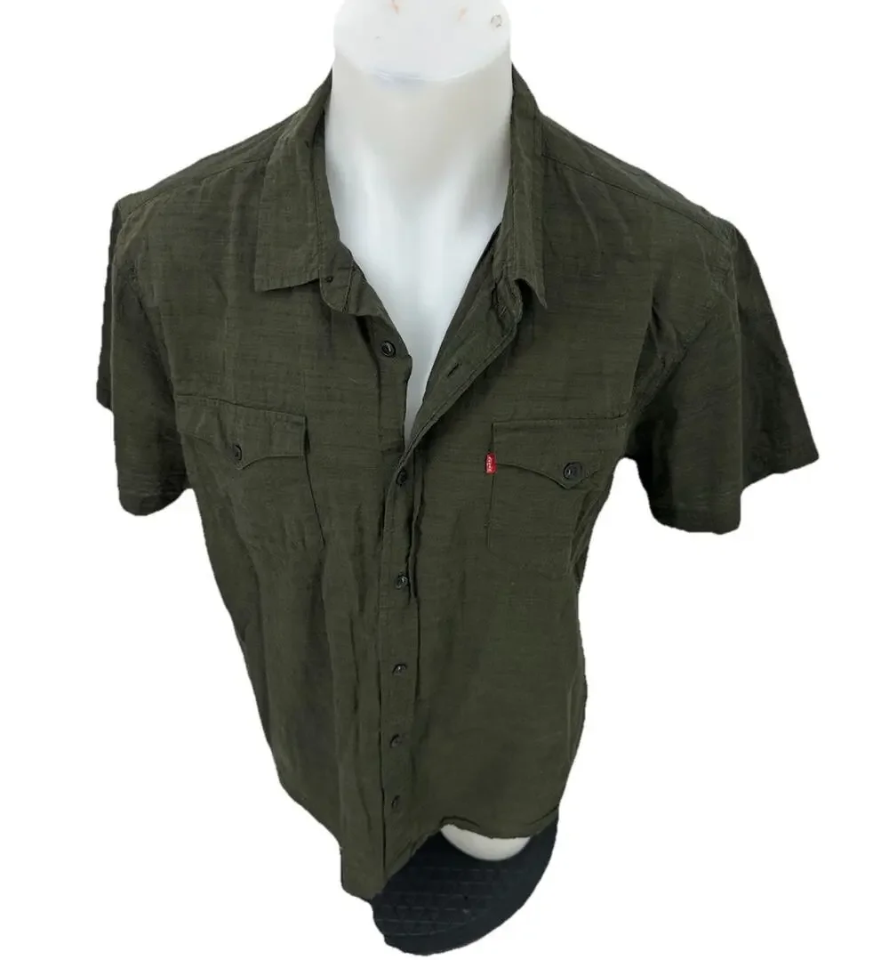 Levi’s XL Men Button Up Short Sleeve Shirt 100% Cotton Casual Green 12-1
